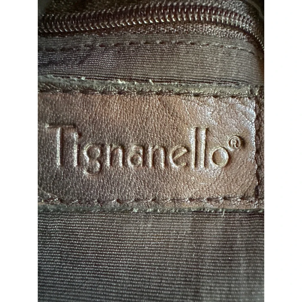 Tignanello Dark Brown Leather Sling Backpack Teardrop Triangle Bag Womens